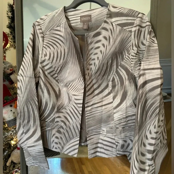 CHICO'S Polyurethane Coating Open Front Swirl‎  Jacket Size Small - Picture 1 of 11